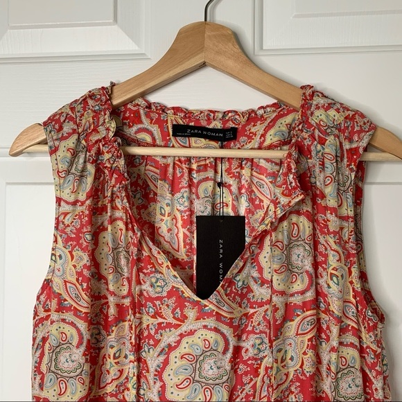 ZARA WOMAN 100% Silk Paisley Mini Dress - Picture 6 of 9